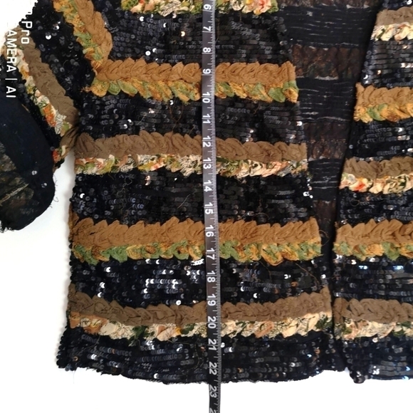 80s oversized silk striped sequins embroidered black collarless jacket - Picture 12 of 12